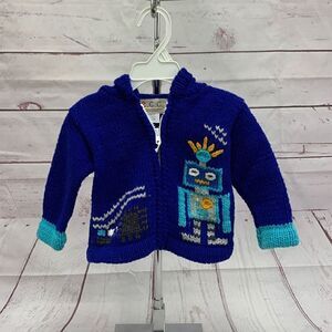 Ecuadorian Clothing Company ECC Handknit Robot Toddler Hoodie Sweater Size 0 New